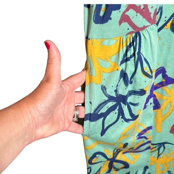 LOGO Lori Goldstein Green & Floral Jersey Knit Midi/ Maxi Dress Sz Sm Art 2 Wear - Picture 3 of 13